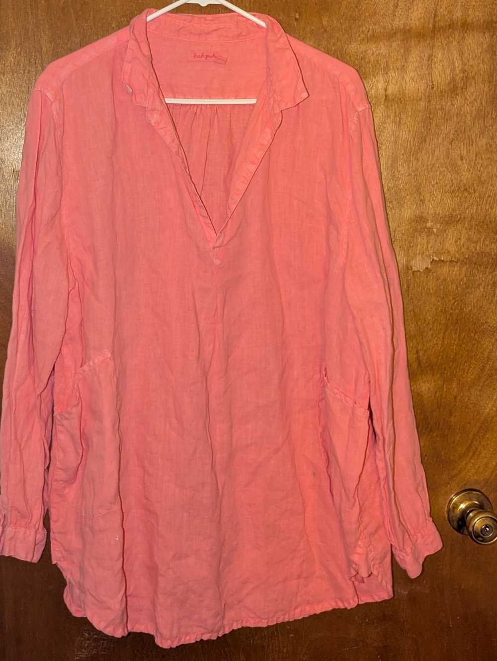 fresh produce Coral V-Neck Linen Tunic